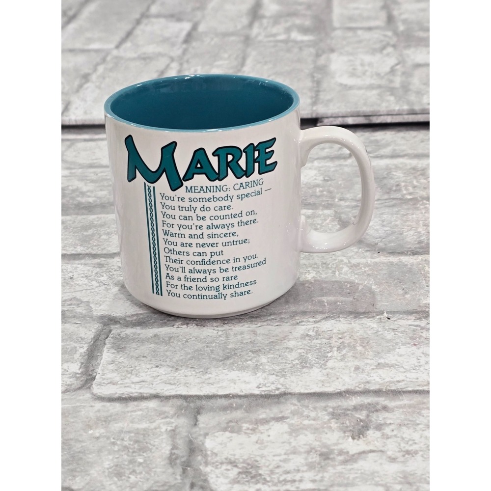 Vintage Marie Name Meaning Caring Coffee Mug Papel Marci G. Teal Interior